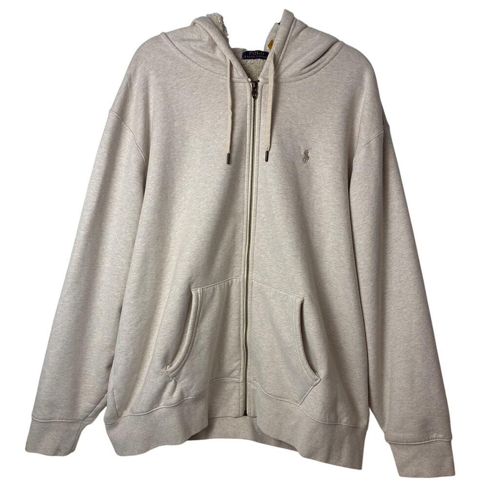 Polo Ralph Lauren Fleece Lined Full Zip Hoodie Mens XXL Cream Heavyweight